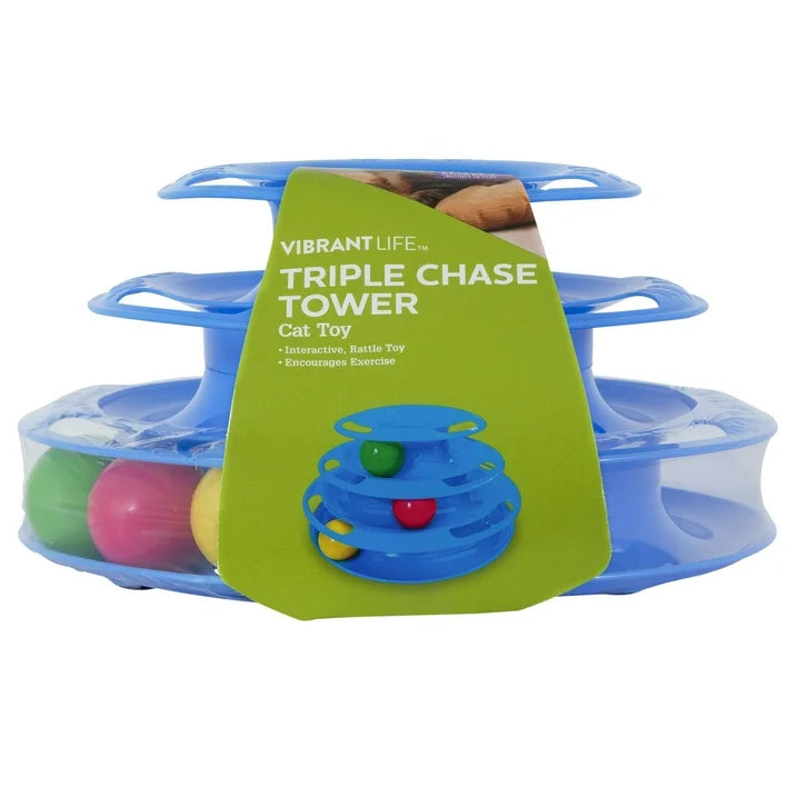 Vibrant Life Triple Chase 3-Tier Interactive Cat Toy Tower with Rolling Balls – Engaging Play for Cats & Kittens