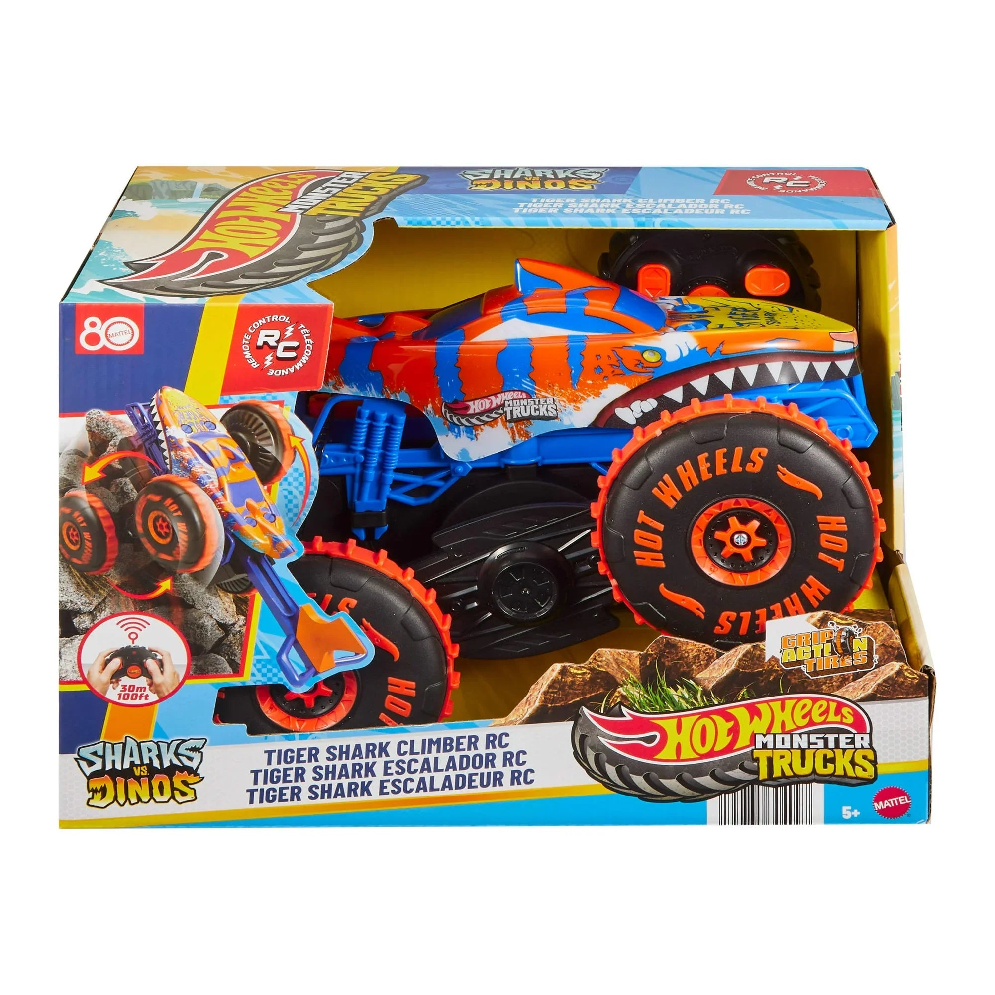 Hot Wheels Monster Trucks Tiger Shark Climber RC Vehicle – Battery-Powered Remote-Control Toy Truck