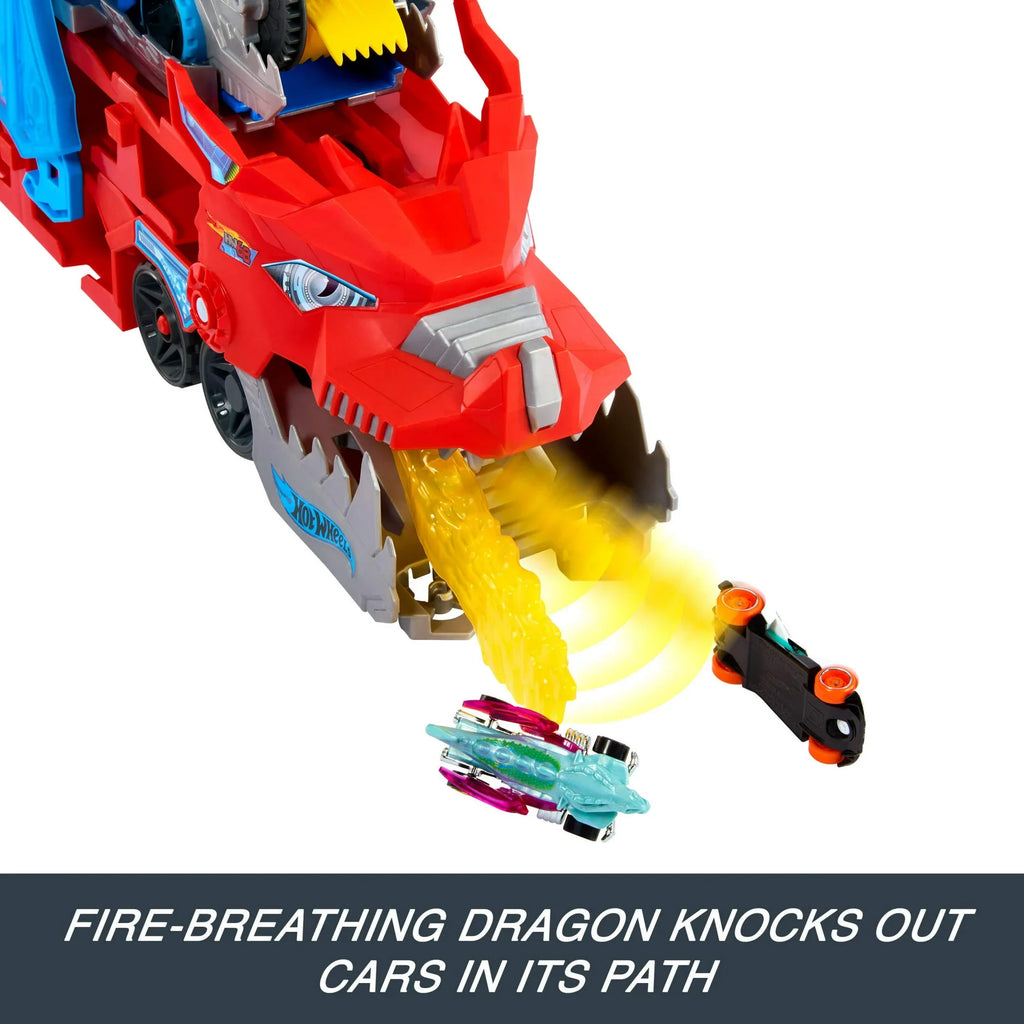 Hot Wheels City Ultimate Dual Dragon Transporter – Carrying Truck with 2 Included 1:64 Scale Toy Cars