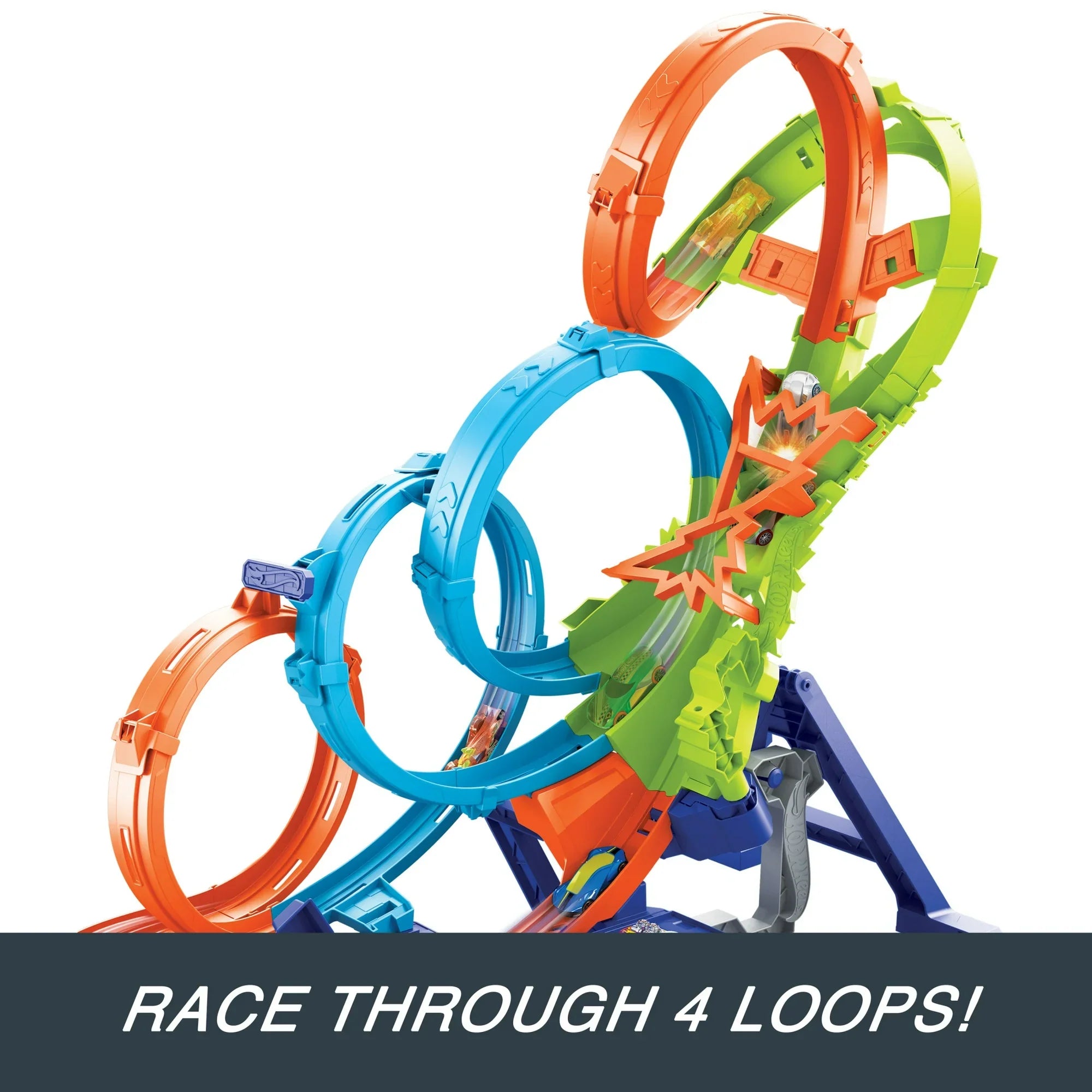 Hot Wheels Action 4-Loop Crash Out Track Set – Motorized Booster with 4 Loops & 1:64 Scale Die-Cast Car