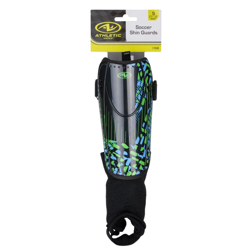 Athletic Works Kids’ Soccer Shin Guards – Small Size Protective Gear with Durable PP Shell – Lightweight Youth Shin Pads – Black/Blue/Green