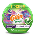 Gain Flings 3-in-1 Laundry Detergent Pacs with Oxi Boost & Febreze, Moonlight Breeze Scent, 60 Count
