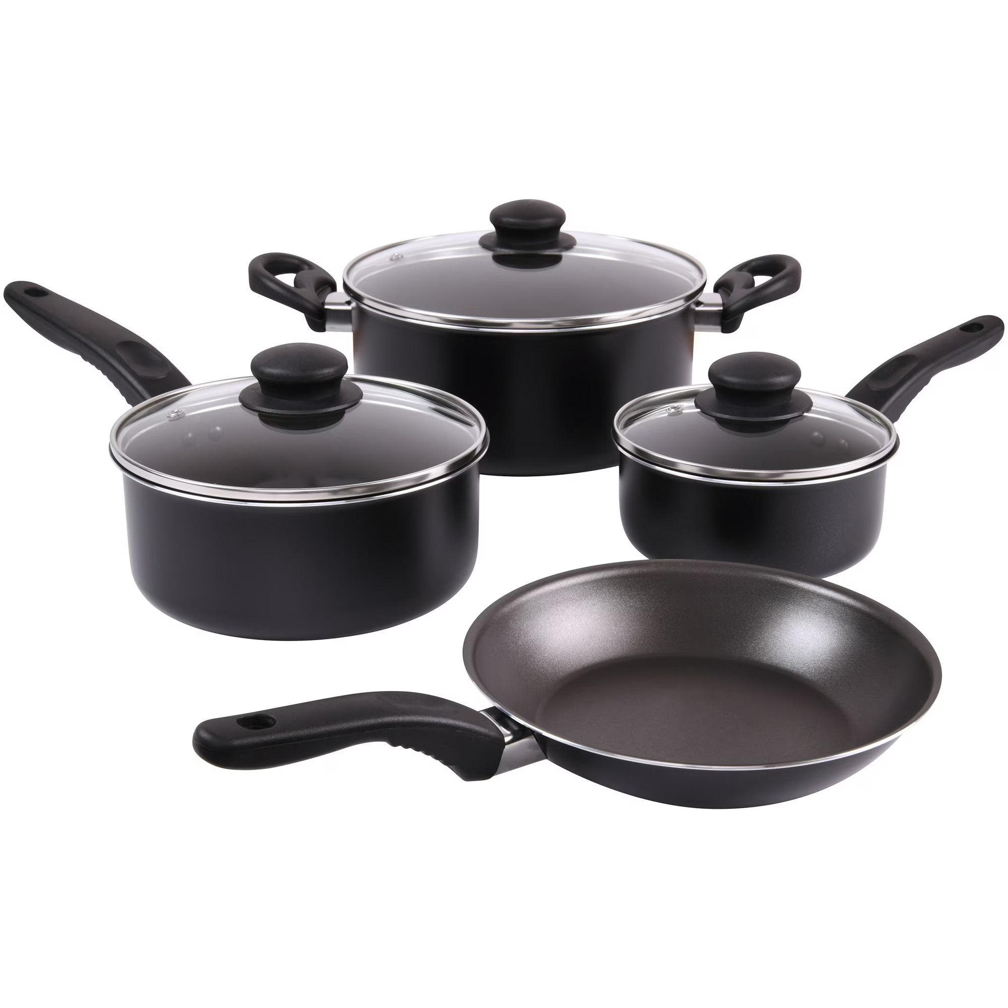 Mainstays 7-Piece Non-Stick Aluminum Cookware Set – Durable Pots & Pans for Everyday Cooking, Black