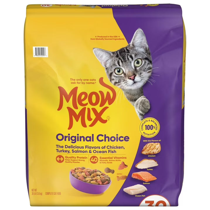 Meow Mix Original Choice Dry Cat Food – 30 lb Bag | Complete & Balanced Nutrition for Adult Cats