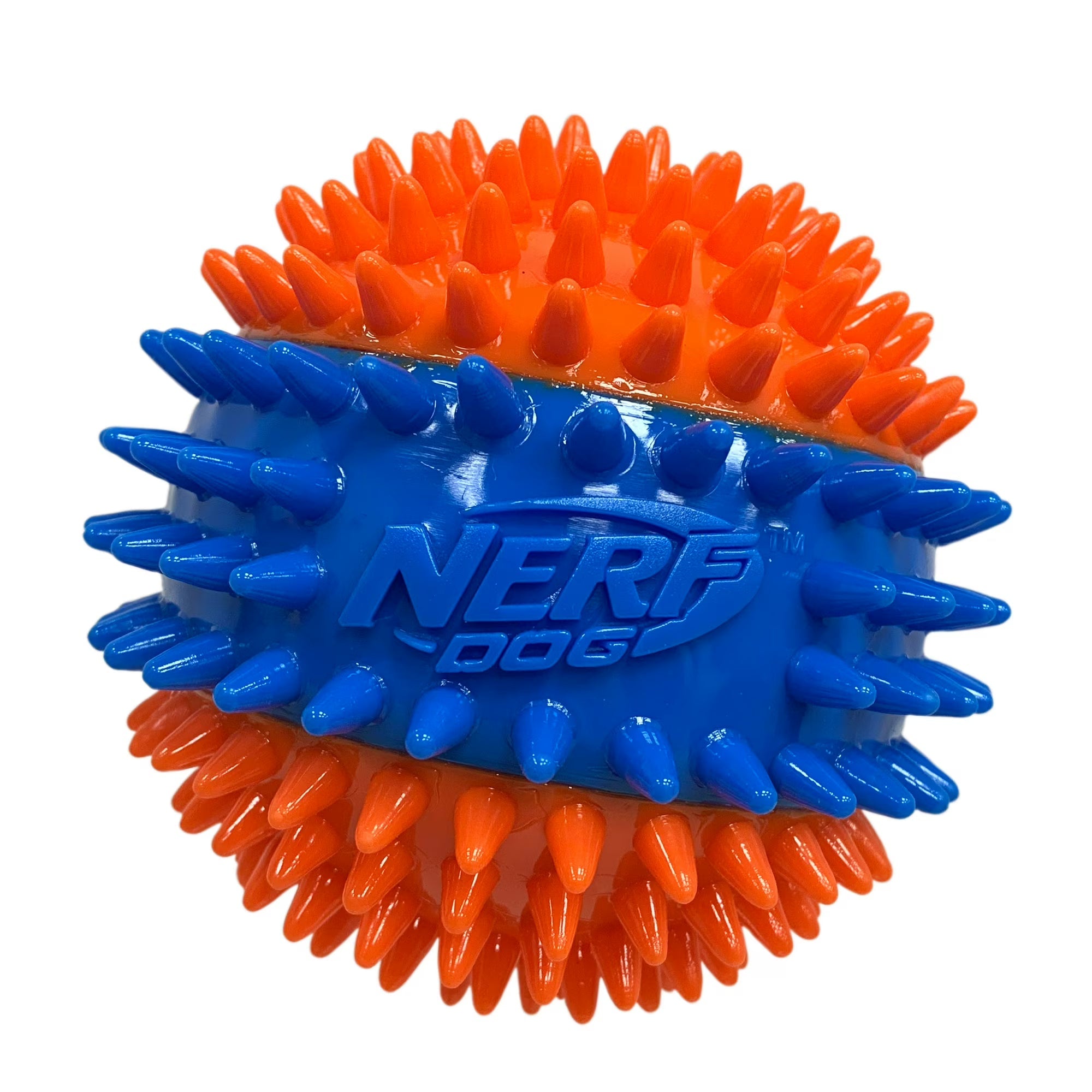 Nerf Dog Squeaky Dental Spike Ball Toy – Durable Orange/Blue 2.7" Interactive Dog Ball