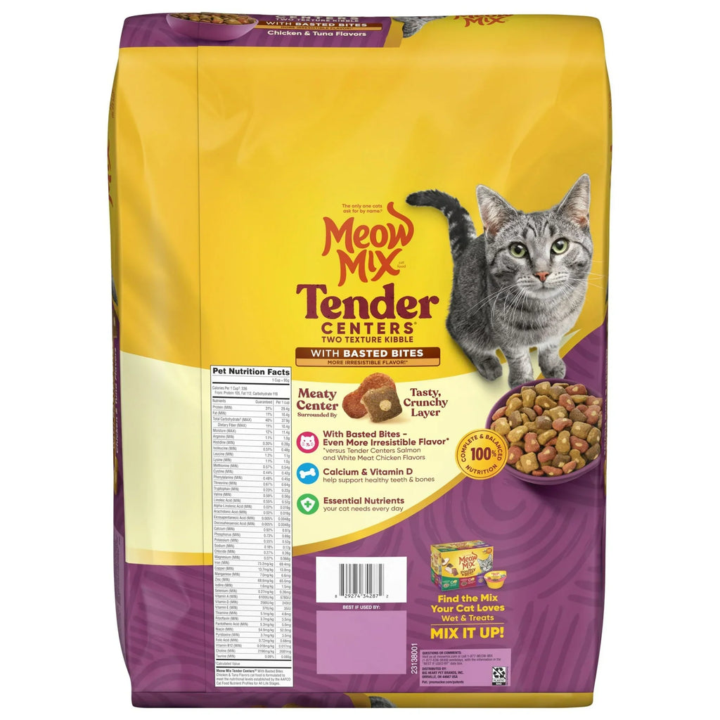 Meow Mix Tender Centers Dry Cat Food with Basted Bites – Chicken & Tuna Flavors, 14.2 lb Bag | Dual-Texture Kibble for Adult Cats