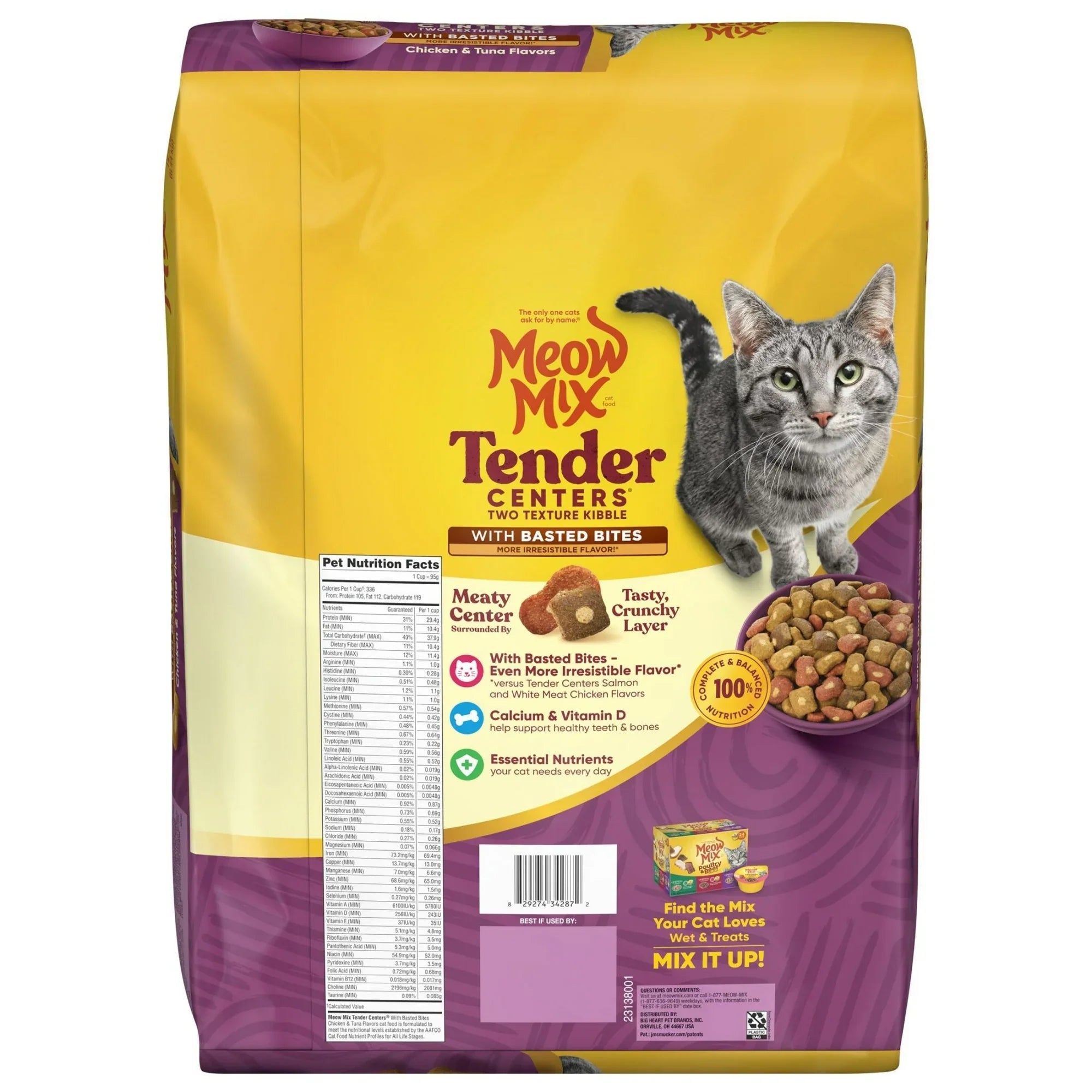 Meow Mix Tender Centers Dry Cat Food with Basted Bites – Chicken & Tuna Flavors, 14.2 lb Bag | Dual-Texture Kibble for Adult Cats
