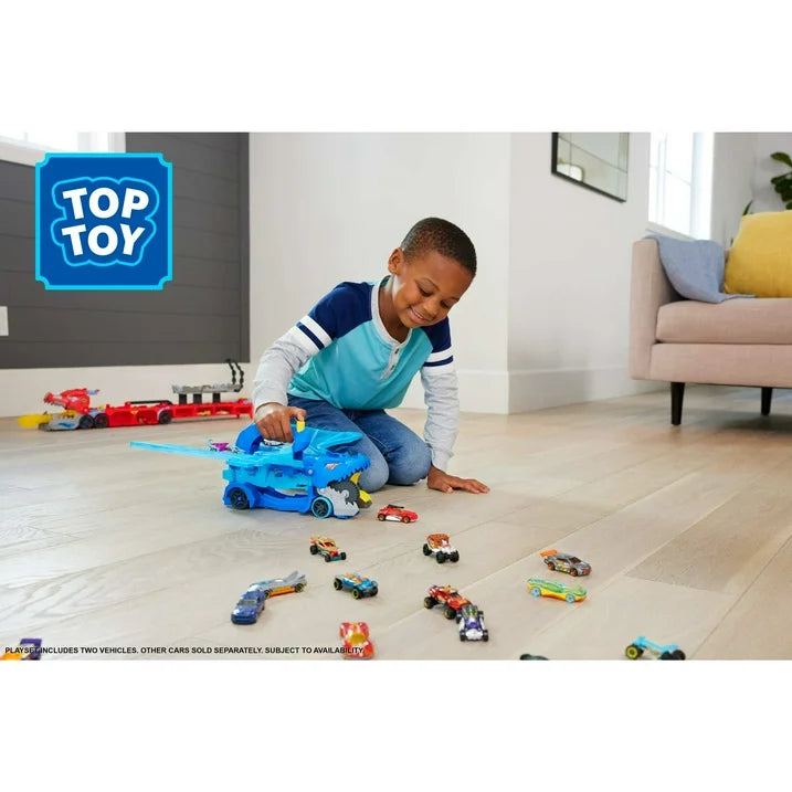 Hot Wheels City Ultimate Dual Dragon Transporter – Carrying Truck with 2 Included 1:64 Scale Toy Cars